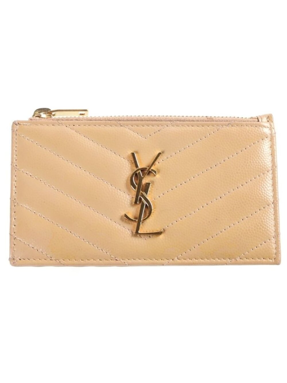Saint Laurent Paris Round Zip Fragment Case Beige Card Holder